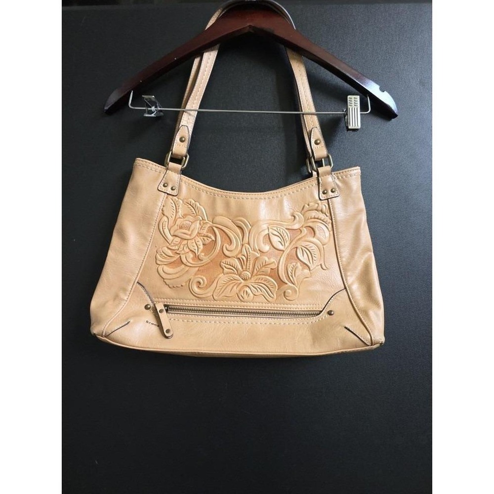 EUC Krona Western Cowgirl vinyl Faux Leather tooled handbag Shoulder Bag Country